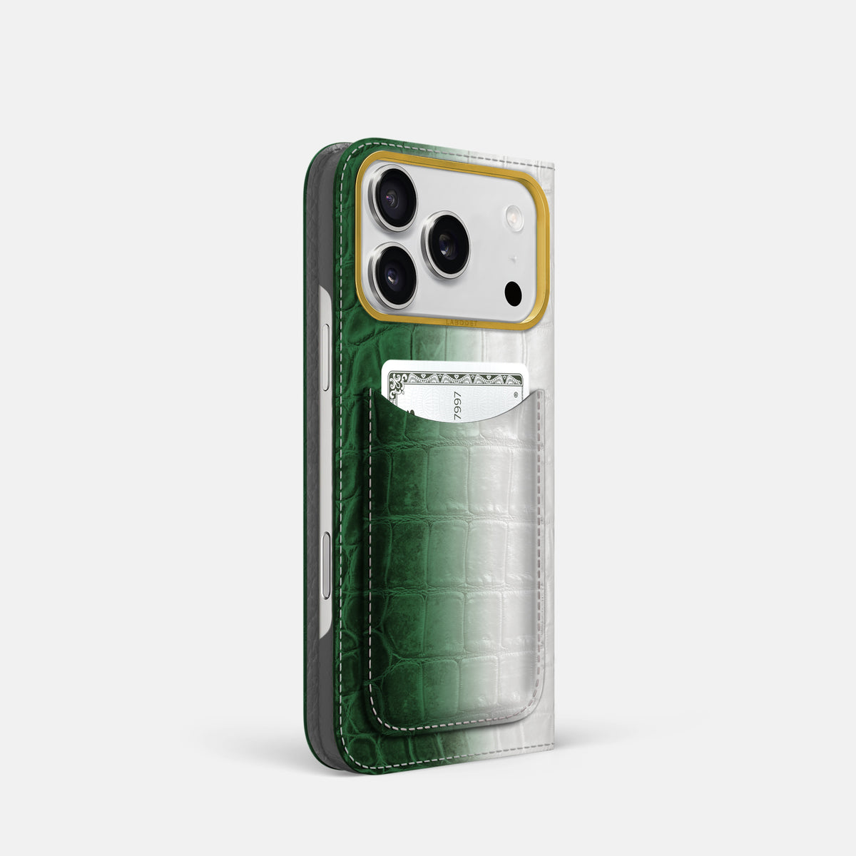 Folio Case with Card For iPhone 17 Pro In Himalayan Crocodile -1 | Green-Gold