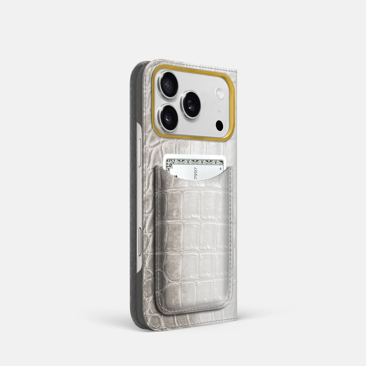 Folio Case with Card For iPhone 17 Pro In Himalayan Crocodile -1 | Grey-Gold