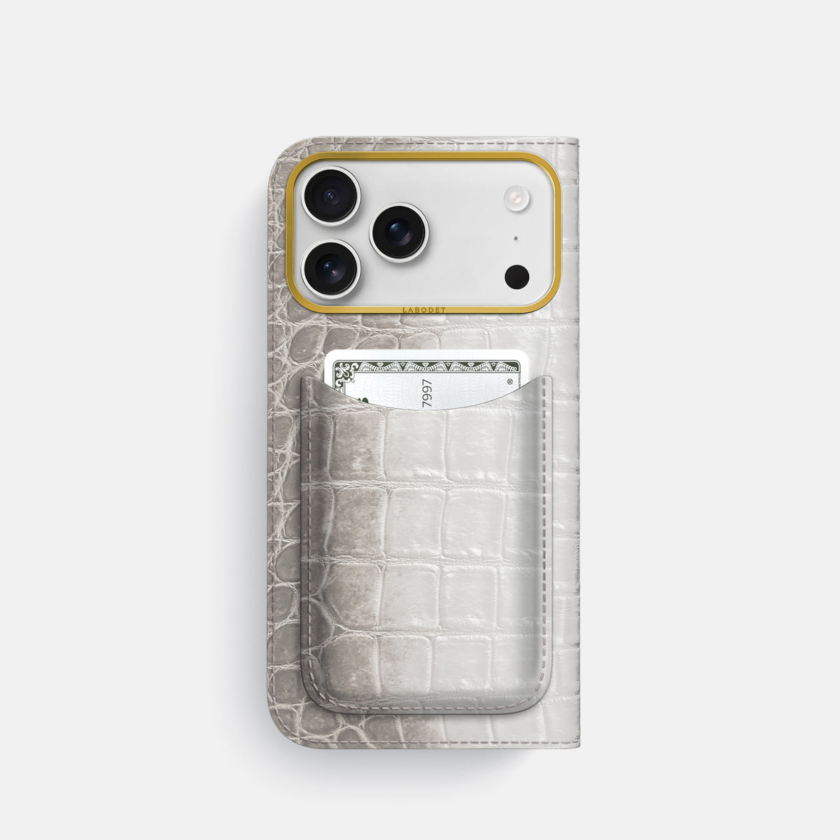 Folio Case with Card For iPhone 17 Pro In Himalayan Crocodile -3 | Grey-Gold