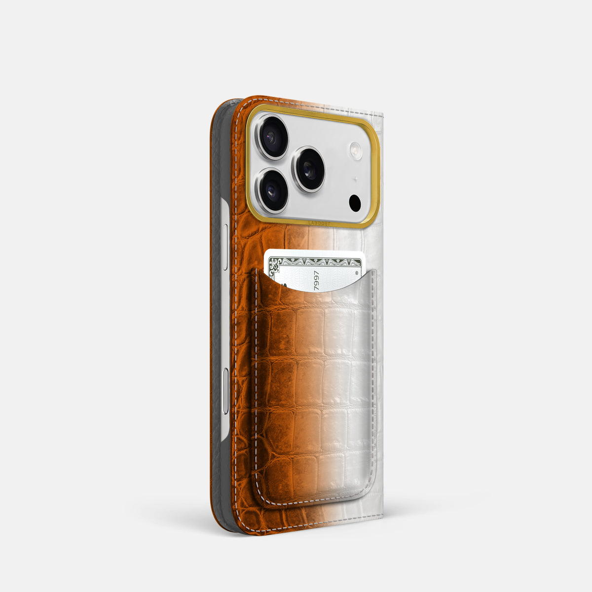 Folio Case with Card For iPhone 17 Pro In Himalayan Crocodile -1 | Orange-Gold