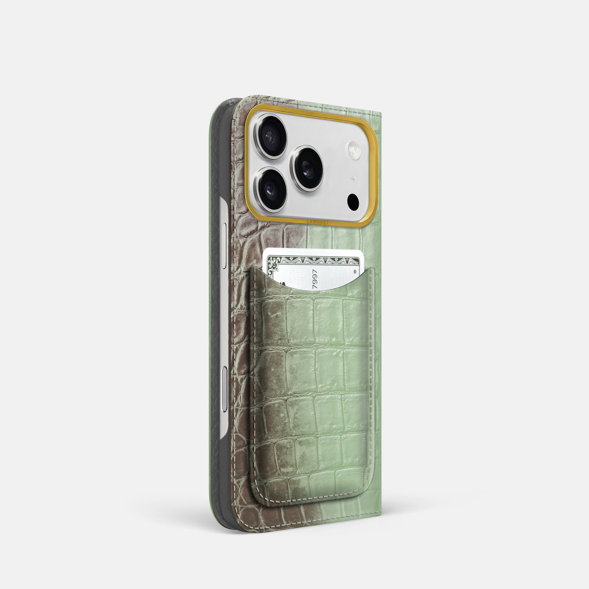 Folio Case with Card For iPhone 17 Pro In Himalayan Crocodile -1 | Pistachio-Gold
