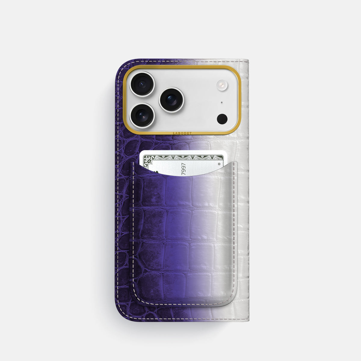 Folio Case with Card For iPhone 17 Pro In Himalayan Crocodile -3 | Purple-Gold