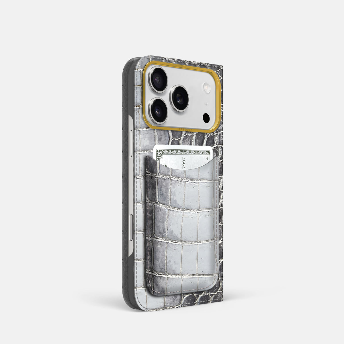 Folio Case with Card For iPhone 17 Pro In Himalayan Crocodile -1 | Silver-Gold