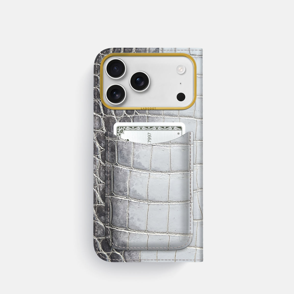 Folio Case with Card For iPhone 17 Pro In Himalayan Crocodile -3 | Silver-Gold