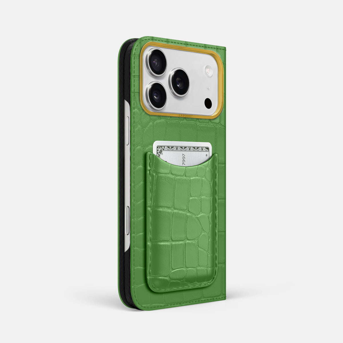 Folio Case with Card For iPhone 17 Pro Max In Alligator -1 | Apple-Green-Gold