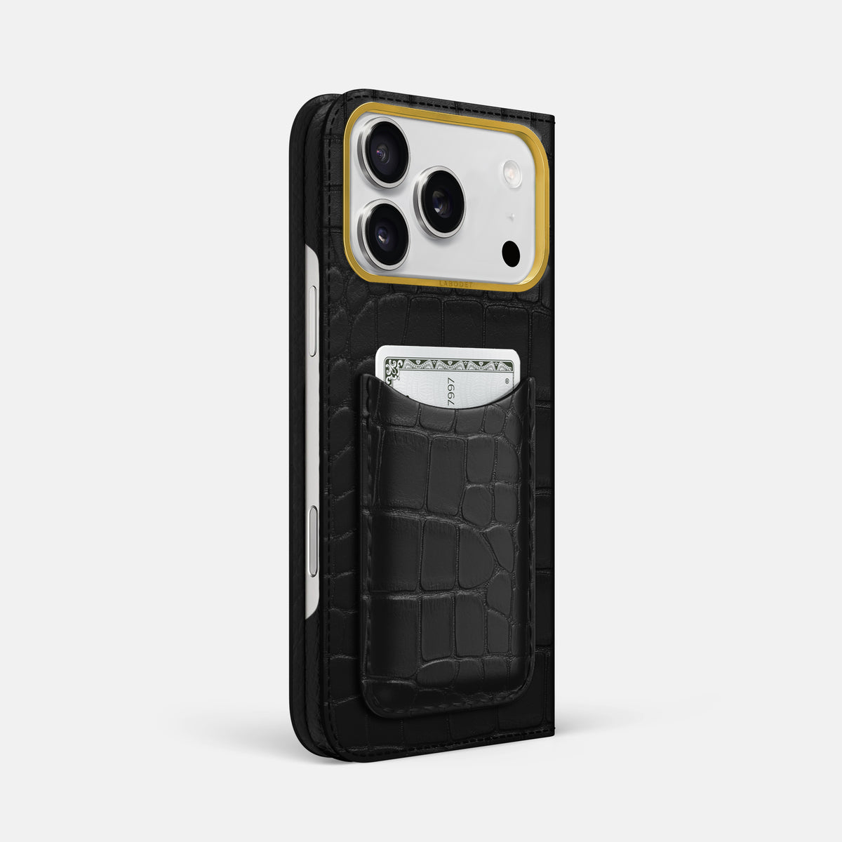 Folio Case with Card For iPhone 17 Pro Max In Alligator -1 | Black-Gold