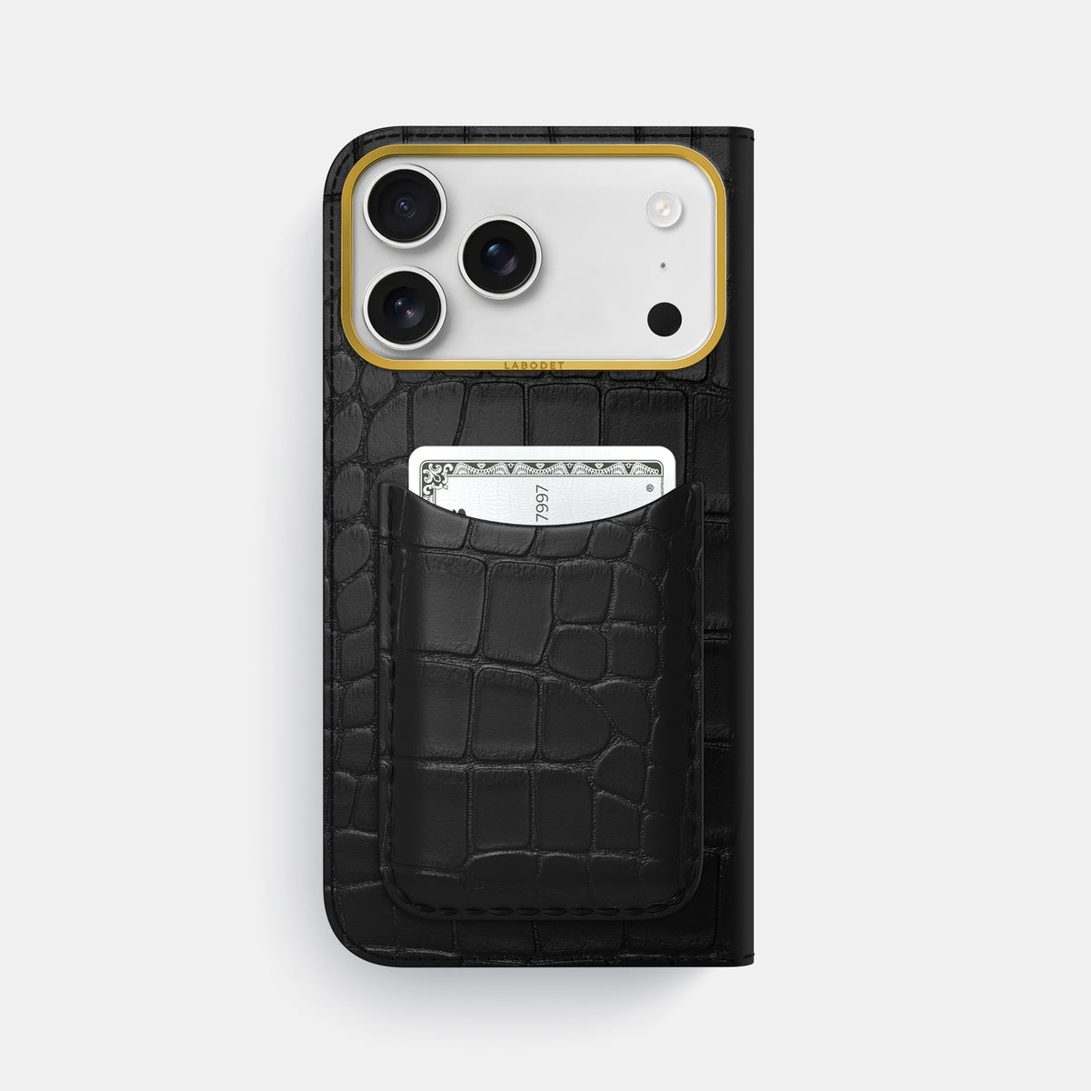 Folio Case with Card For iPhone 17 Pro Max In Alligator -3 | Black-Gold