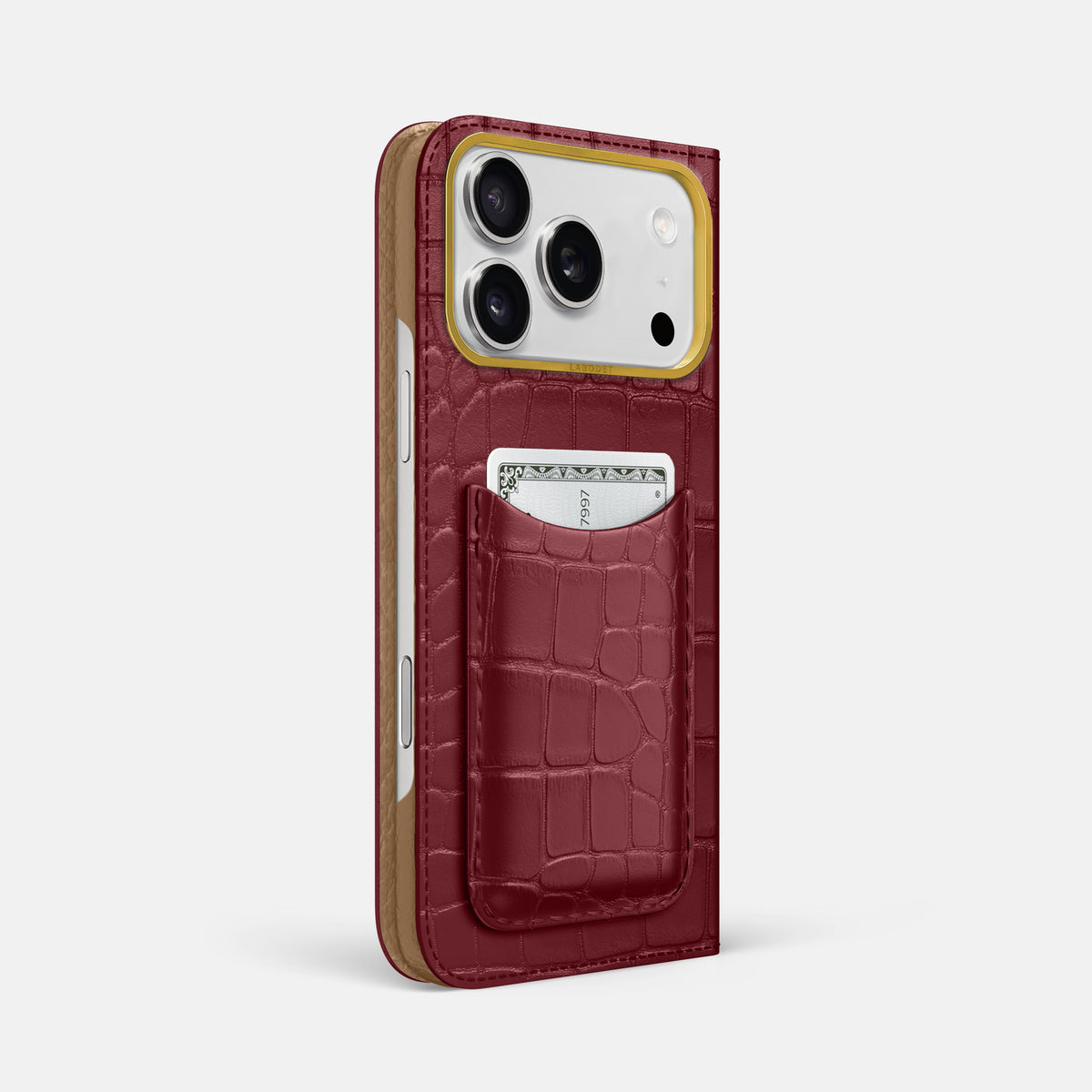 Folio Case with Card For iPhone 17 Pro Max In Alligator -1 | Burgundy-Gold