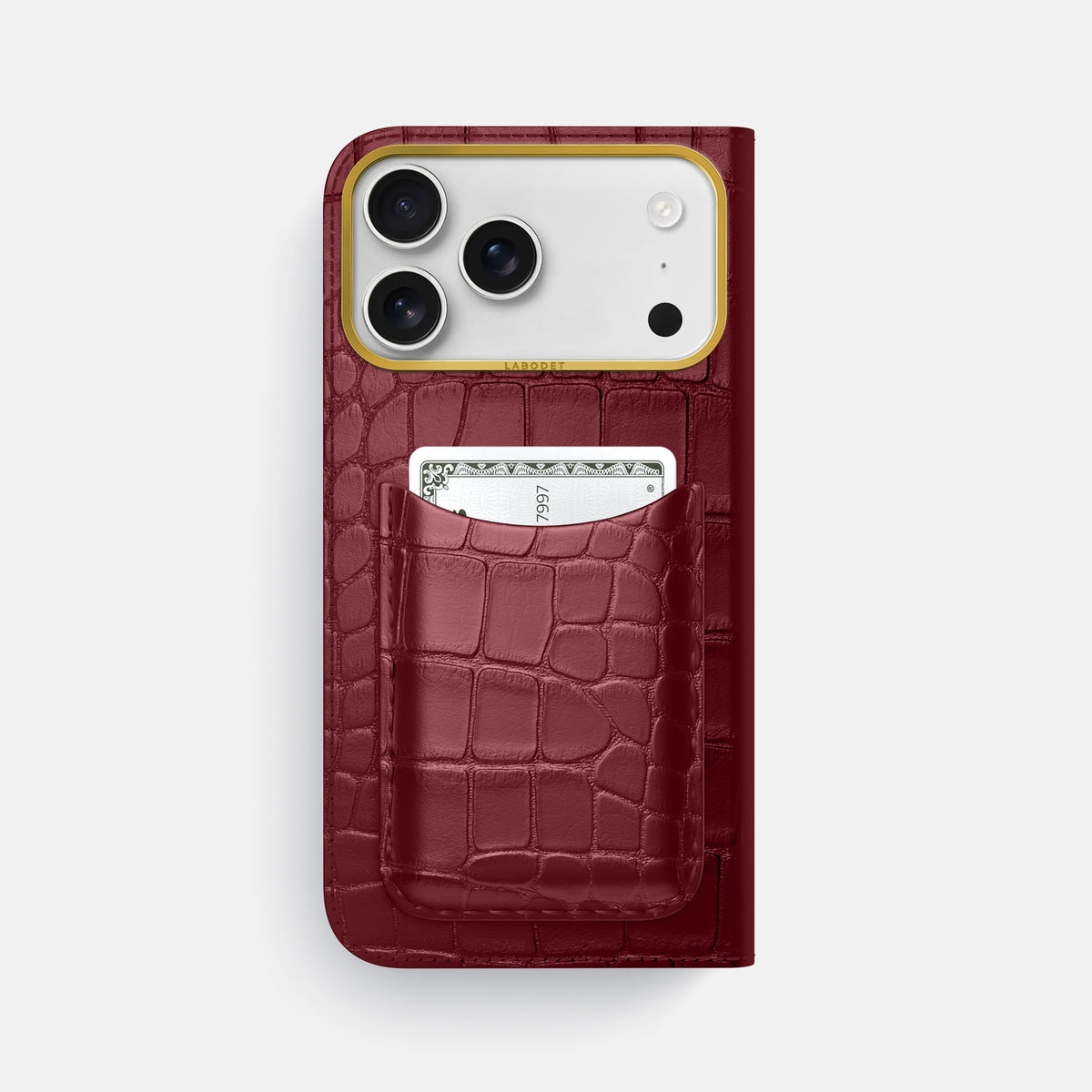 Folio Case with Card For iPhone 17 Pro Max In Alligator -3 | Burgundy-Gold