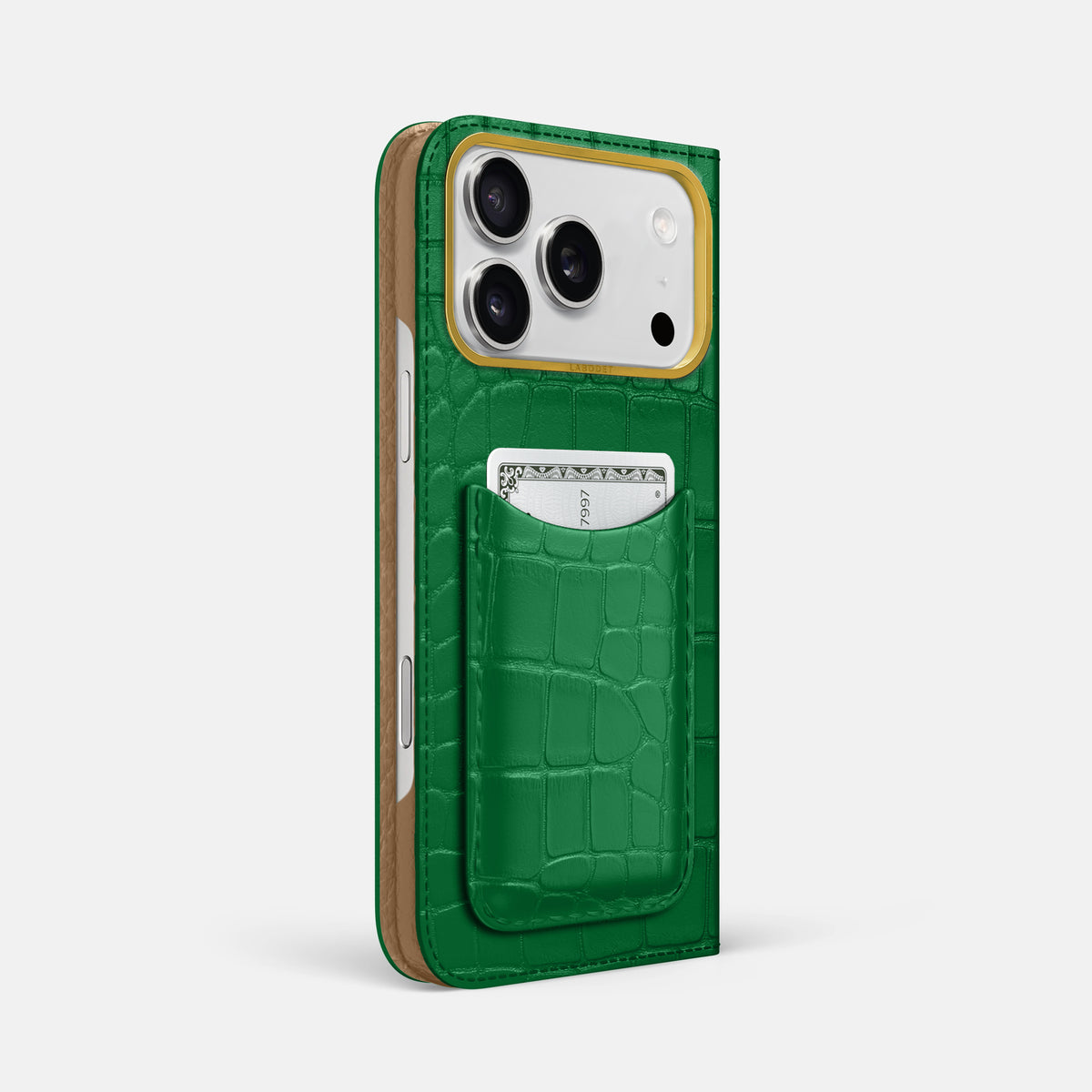Folio Case with Card For iPhone 17 Pro Max In Alligator -1 | Forest-Green-Gold