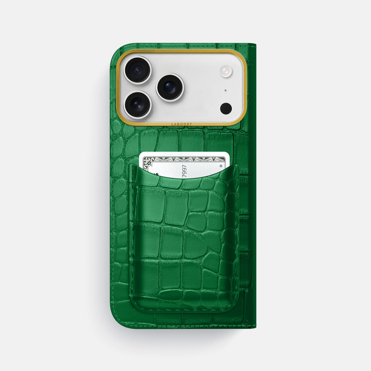 Folio Case with Card For iPhone 17 Pro Max In Alligator -3 | Forest-Green-Gold