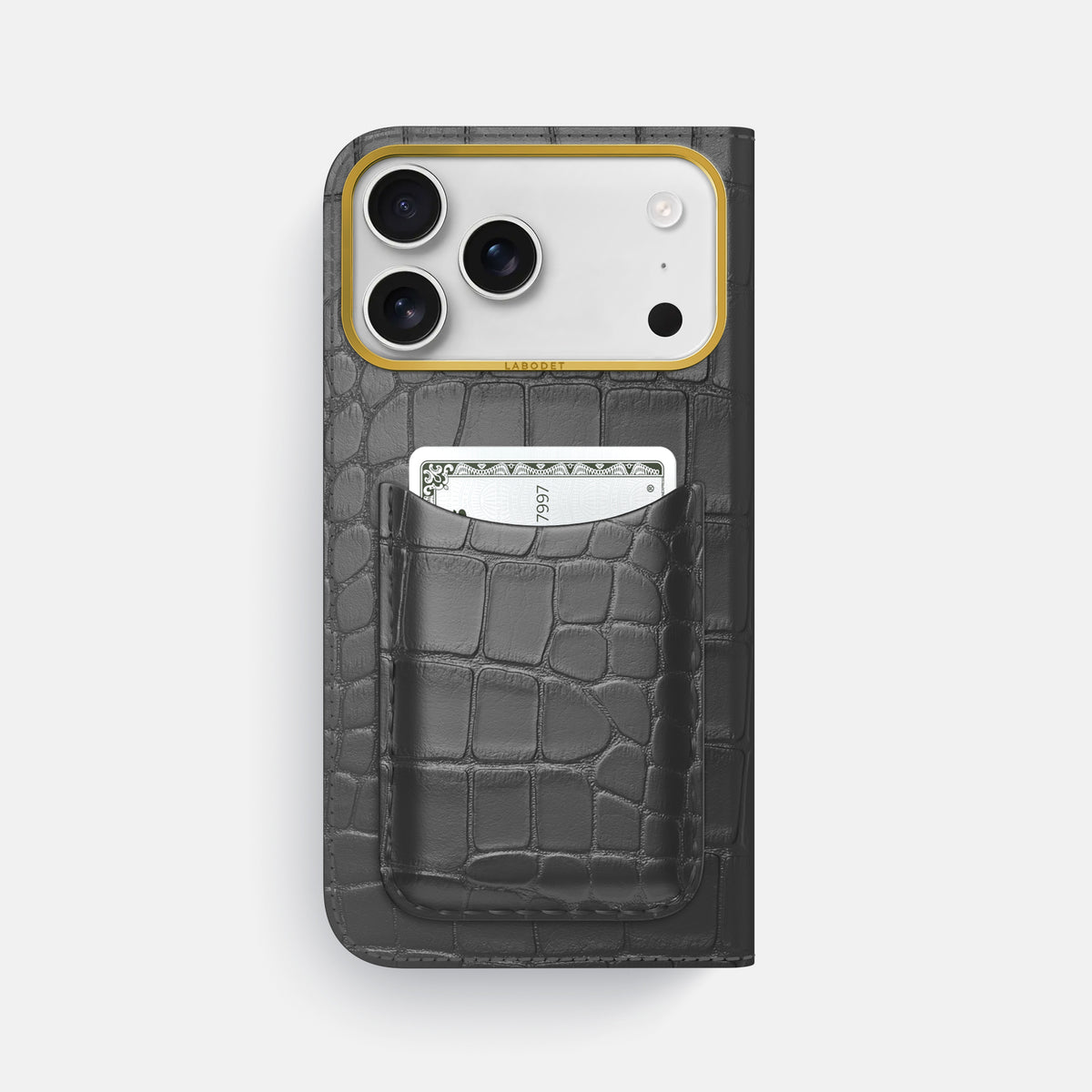 Folio Case with Card For iPhone 17 Pro Max In Alligator -3 | Grey-Gold