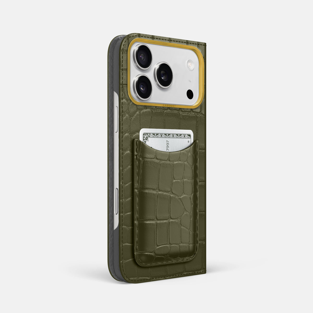 Folio Case with Card For iPhone 17 Pro Max In Alligator -1 | Kaki-Green-Gold