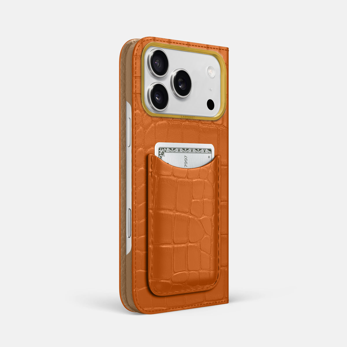 Folio Case with Card For iPhone 17 Pro Max In Alligator -1 | Orange-Gold