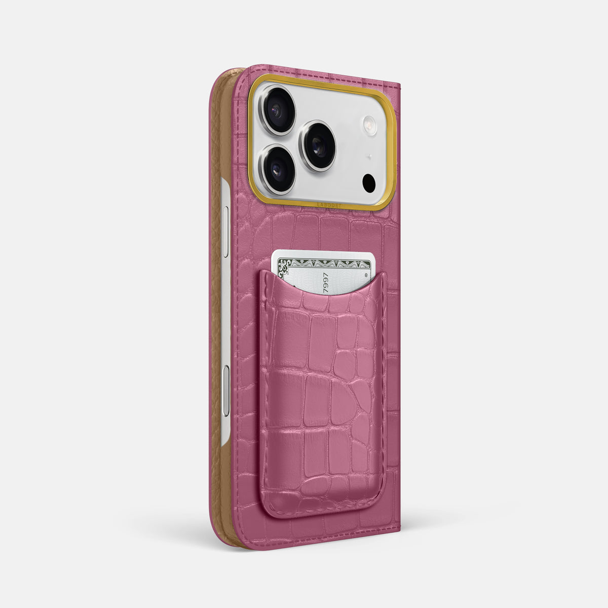 Folio Case with Card For iPhone 17 Pro Max In Alligator -1 | Pink-Lagoon-Gold