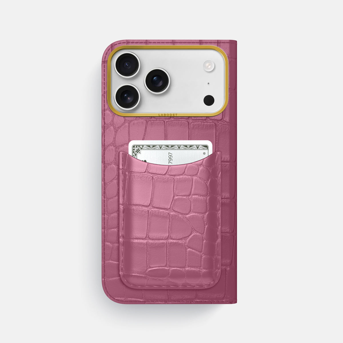 Folio Case with Card For iPhone 17 Pro Max In Alligator -3 | Pink-Lagoon-Gold