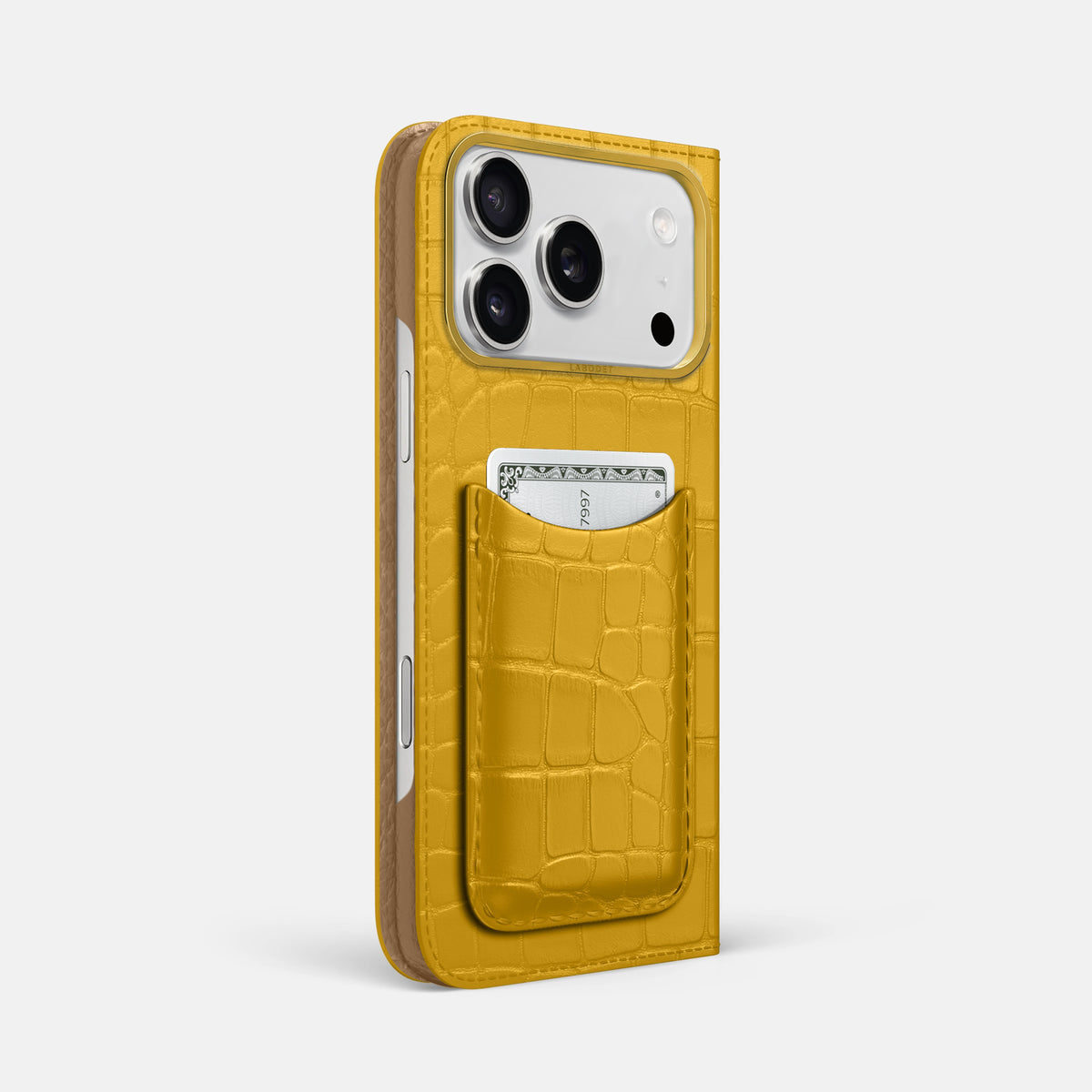 Folio Case with Card For iPhone 17 Pro Max In Alligator -1 | Yellow-Gold