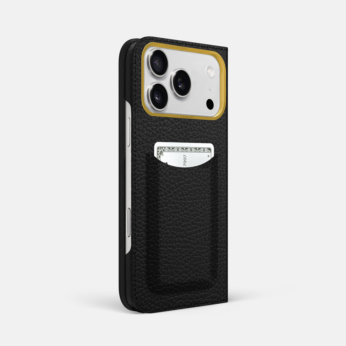 Folio Case with Card For iPhone 17 Pro Max In Calf -1 | Black-Gold