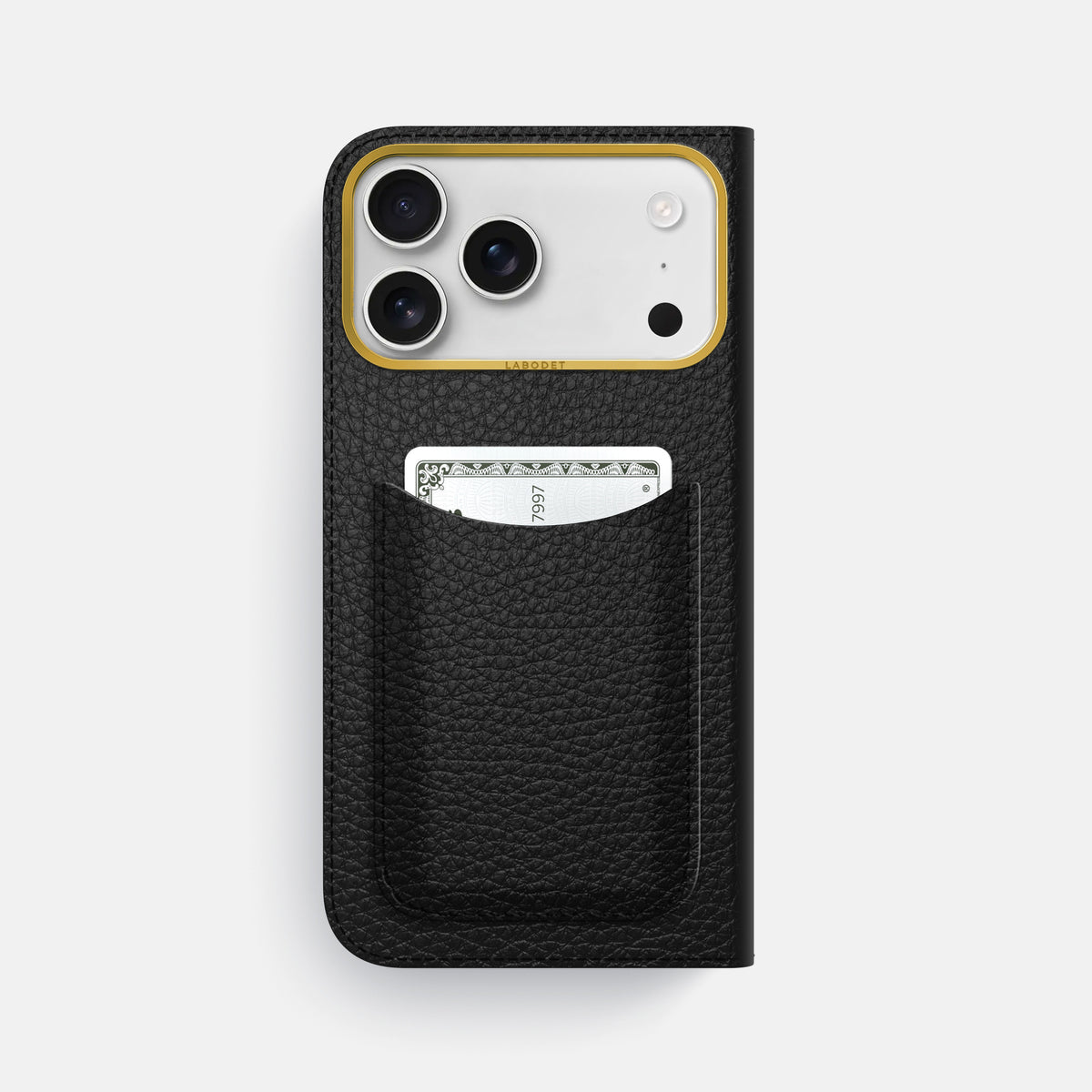 Folio Case with Card For iPhone 17 Pro Max In Calf -3 | Black-Gold