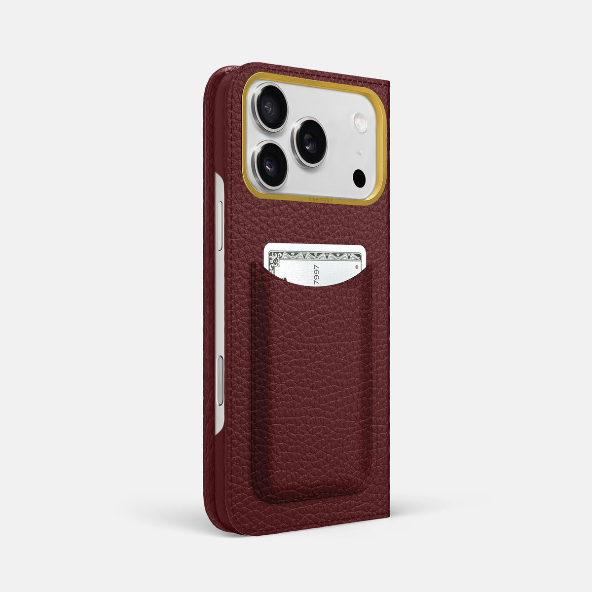 Folio Case with Card For iPhone 17 Pro Max In Calf -1 | Bordeaux-Gold