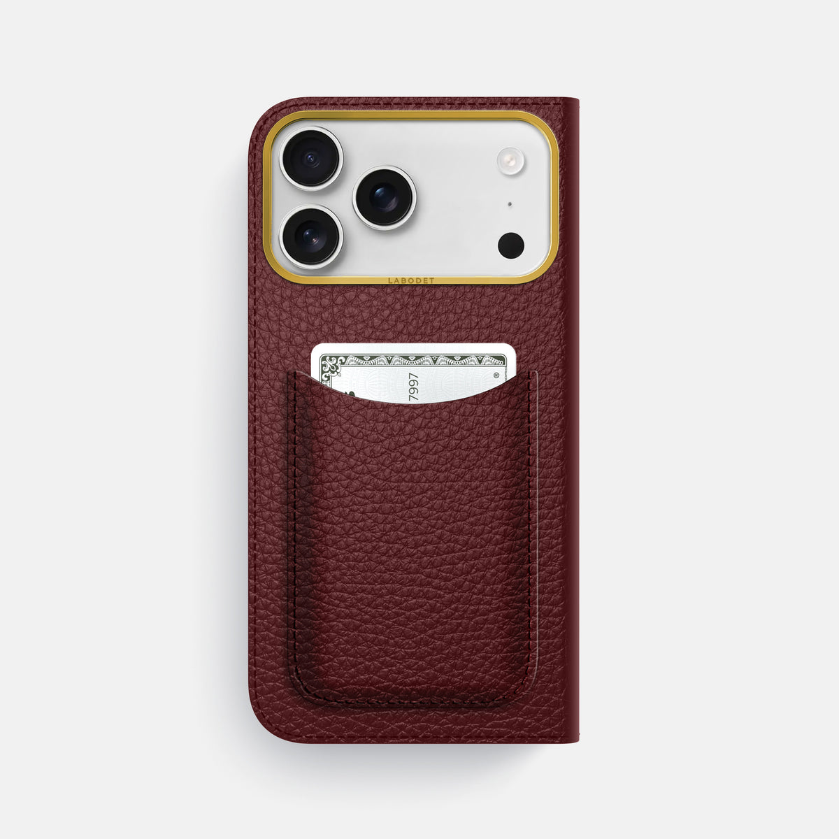 Folio Case with Card For iPhone 17 Pro Max In Calf -3 | Bordeaux-Gold