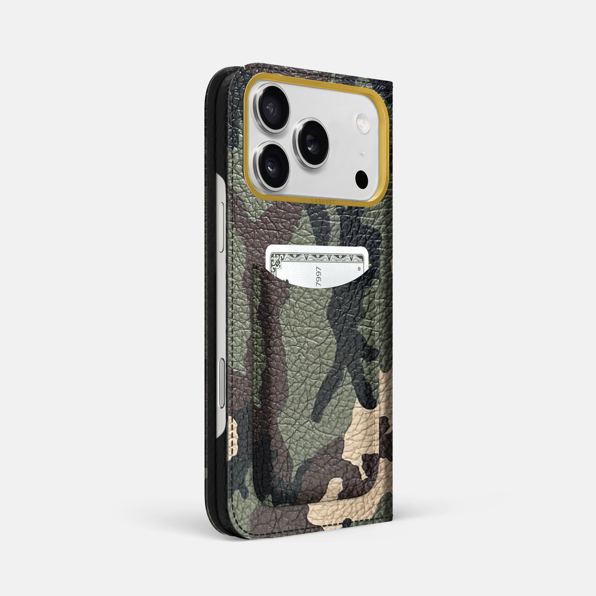 Folio Case with Card For iPhone 17 Pro Max In Calf -1 | Camouflage-Gold