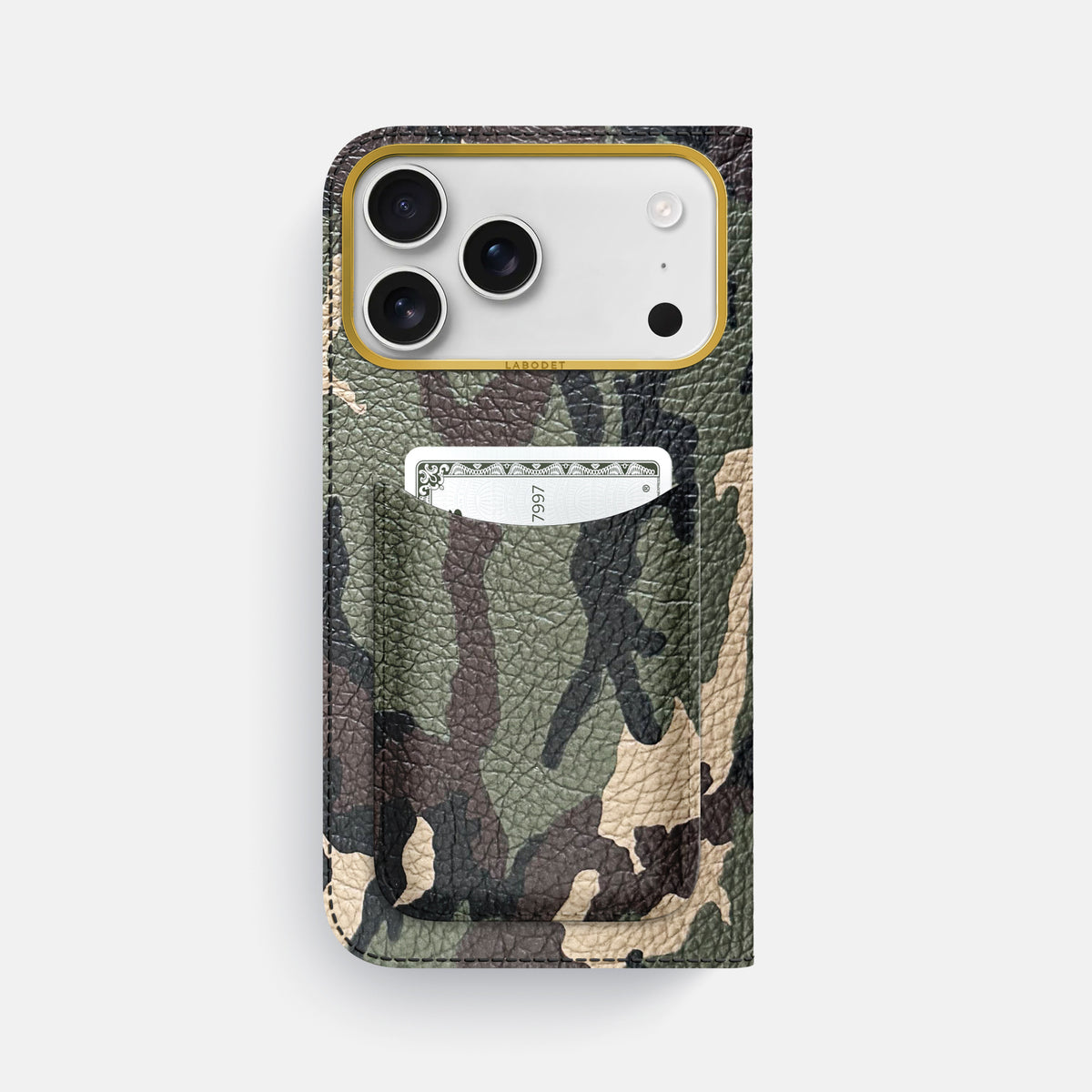 Folio Case with Card For iPhone 17 Pro Max In Calf -3 | Camouflage-Gold