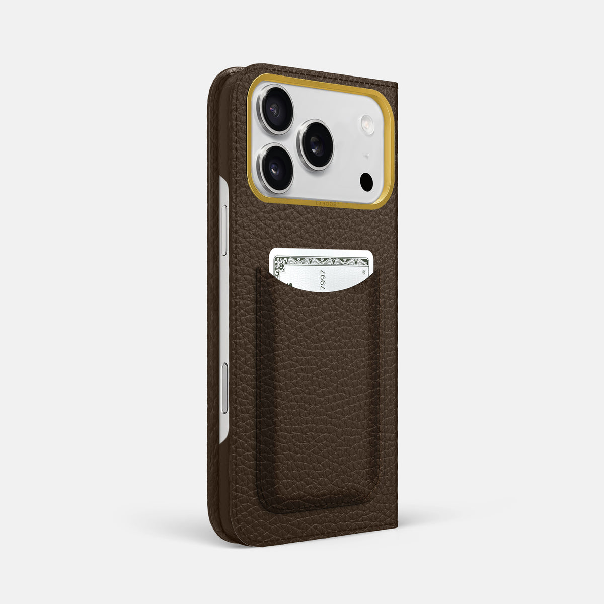 Folio Case with Card For iPhone 17 Pro Max In Calf -1 | Dark-Brown-Gold