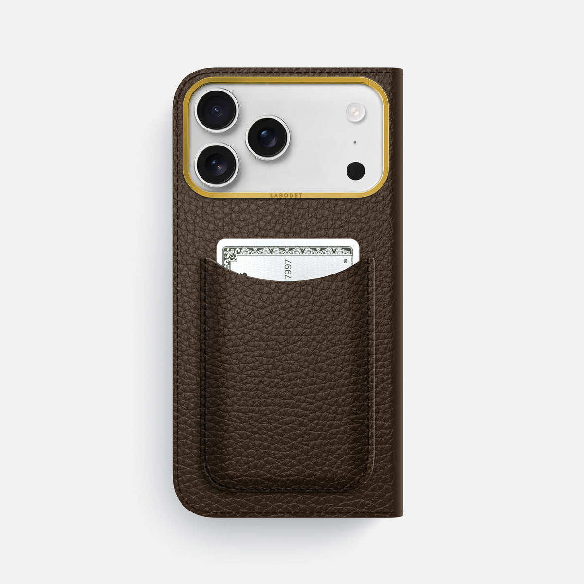 Folio Case with Card For iPhone 17 Pro Max In Calf -3 | Dark-Brown-Gold