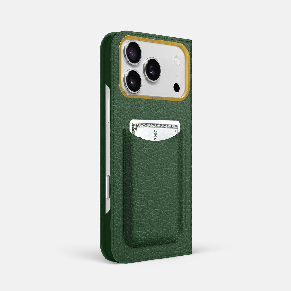 Folio Case with Card For iPhone 17 Pro Max In Calf -1 | Dark-Green-Gold