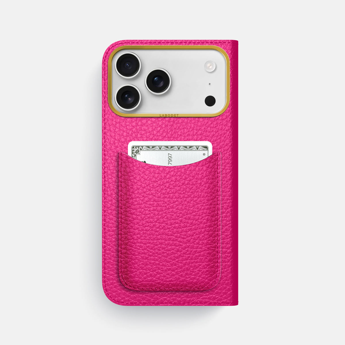 Folio Case with Card For iPhone 17 Pro Max In Calf -3 | Magenta-Gold
