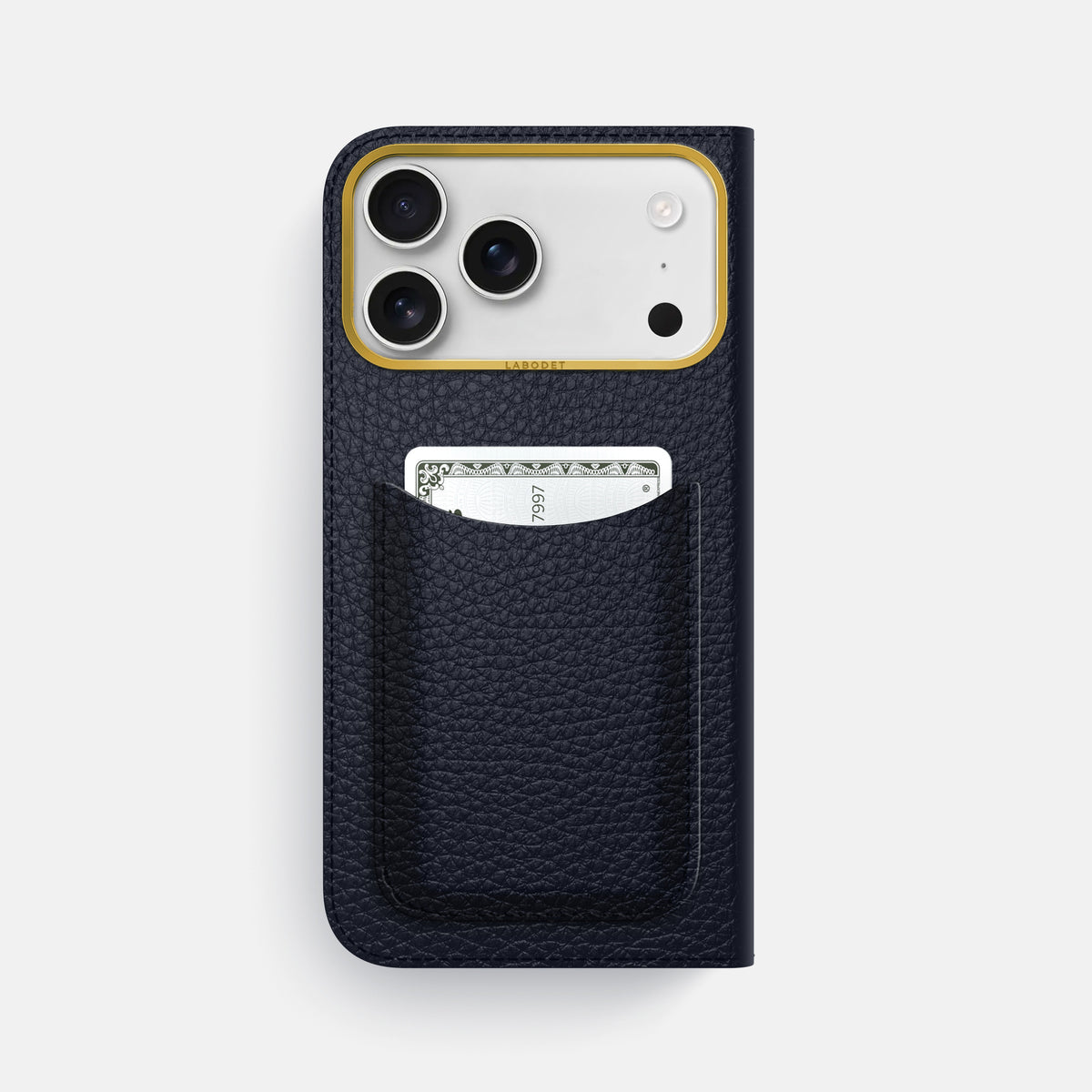 Folio Case with Card For iPhone 17 Pro Max In Calf -3 | Marine-Gold