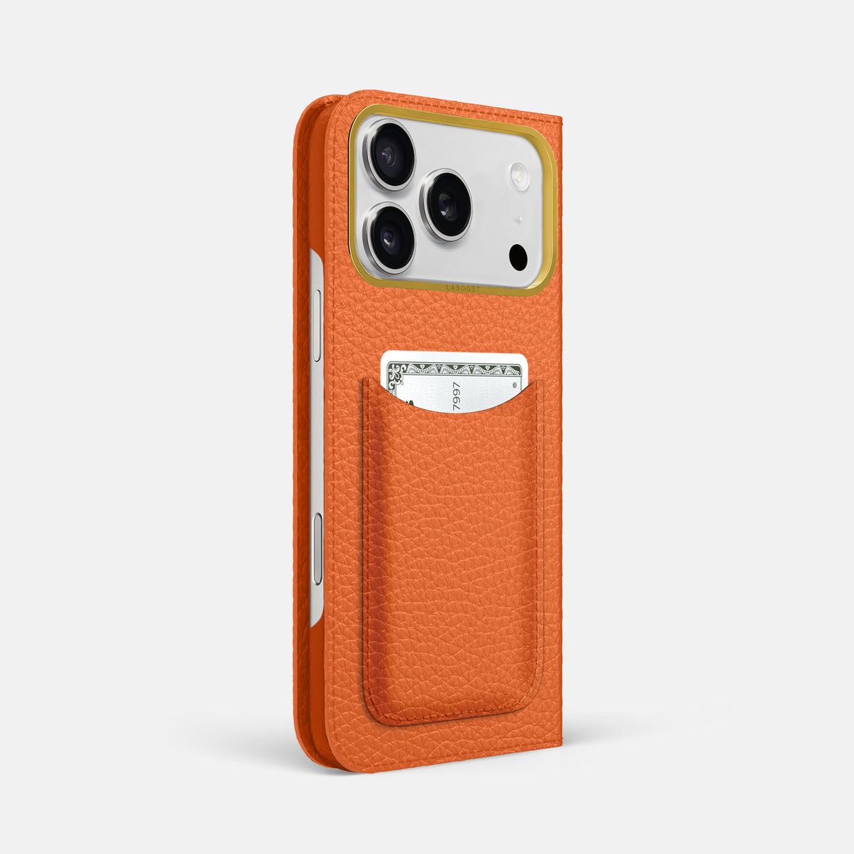 Folio Case with Card For iPhone 17 Pro Max In Calf -1 | Orange-Gold