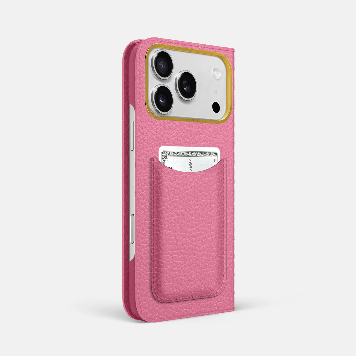 Folio Case with Card For iPhone 17 Pro Max In Calf -1 | Pink-Gold