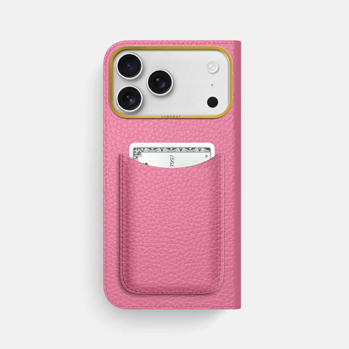 Folio Case with Card For iPhone 17 Pro Max In Calf -3 | Pink-Gold