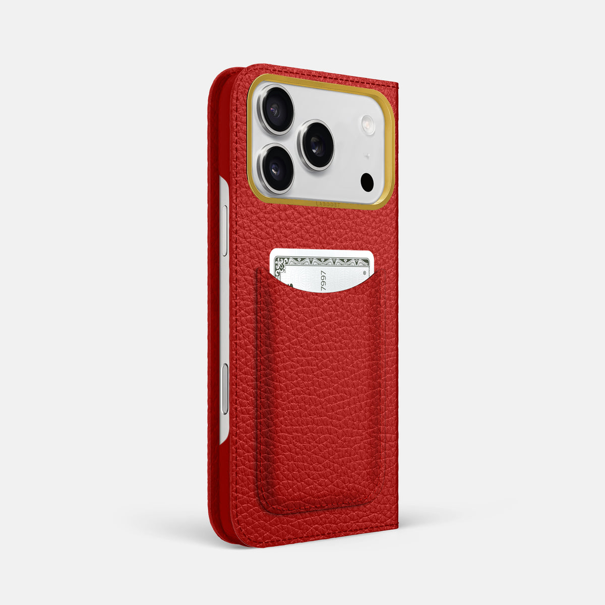 Folio Case with Card For iPhone 17 Pro Max In Calf -1 | Red-Gold