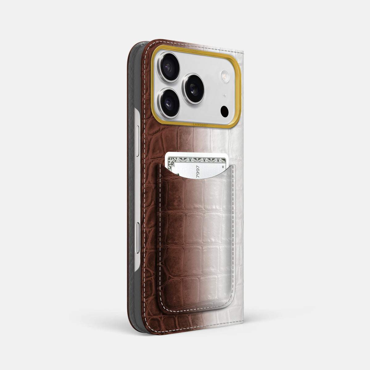 Folio Case with Card For iPhone 17 Pro Max In Himalayan Crocodile -1 | Dark-Brown-Gold