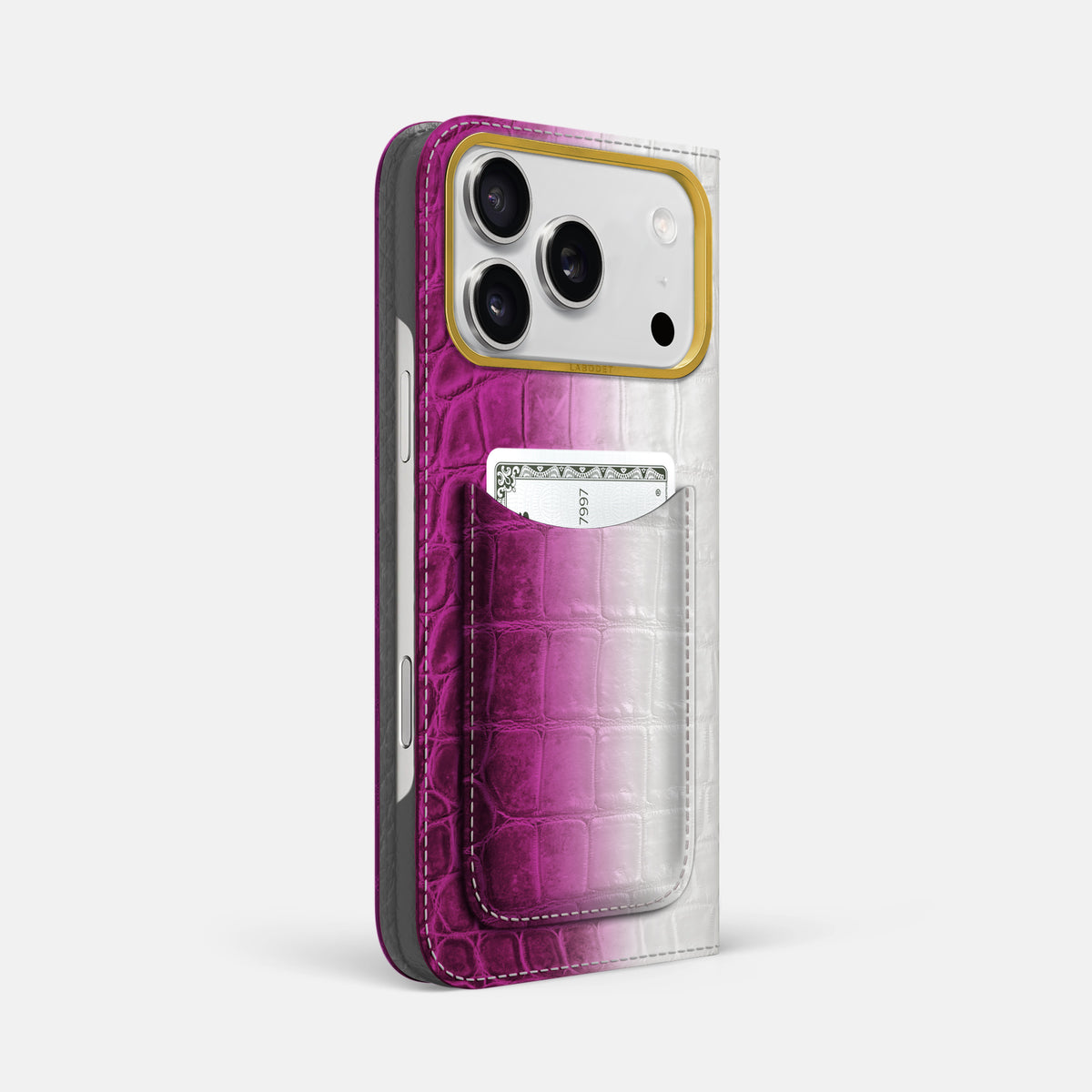 Folio Case with Card For iPhone 17 Pro Max In Himalayan Crocodile -1 | Fuchsia-Gold