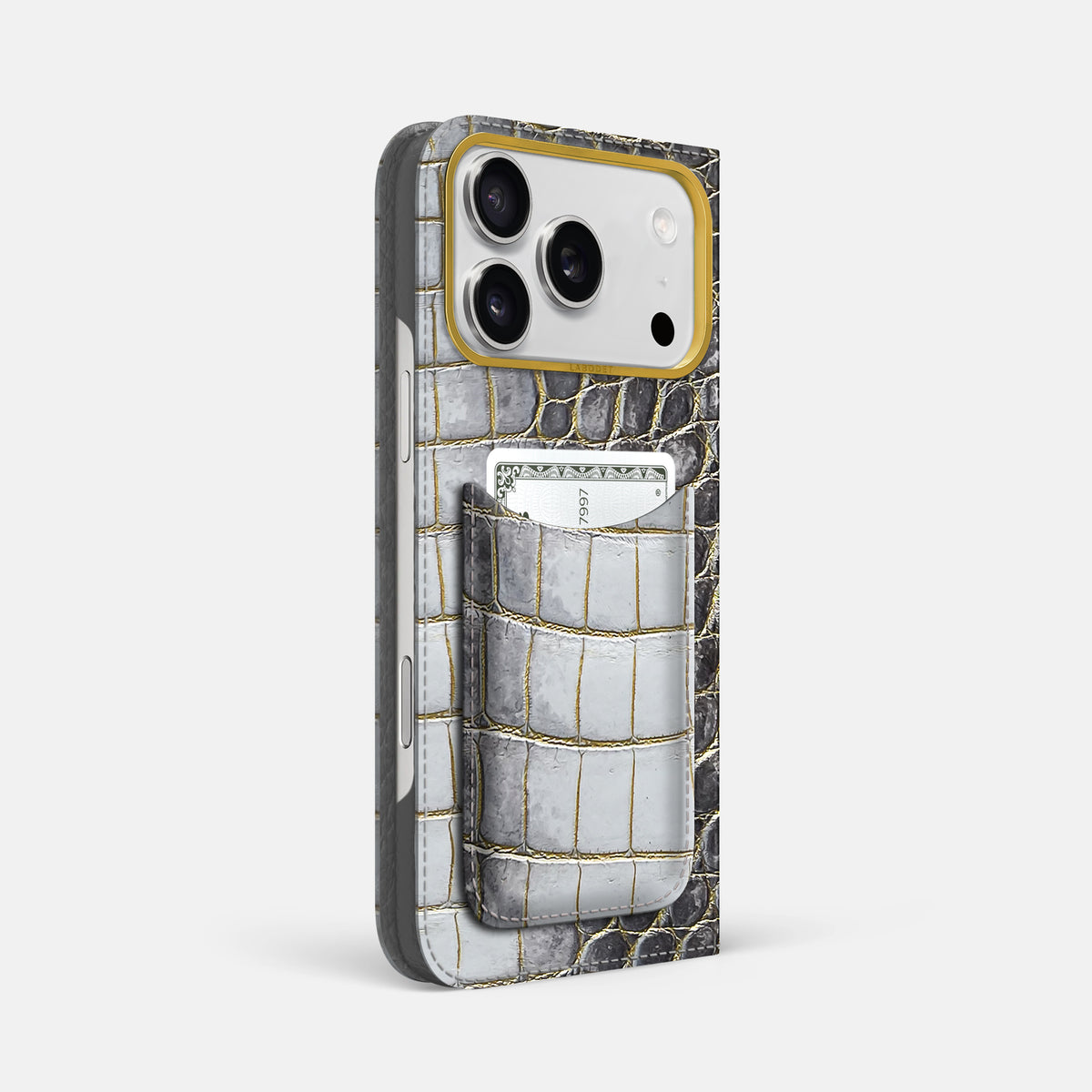 Folio Case with Card For iPhone 17 Pro Max In Himalayan Crocodile -1 | Gold-Gold