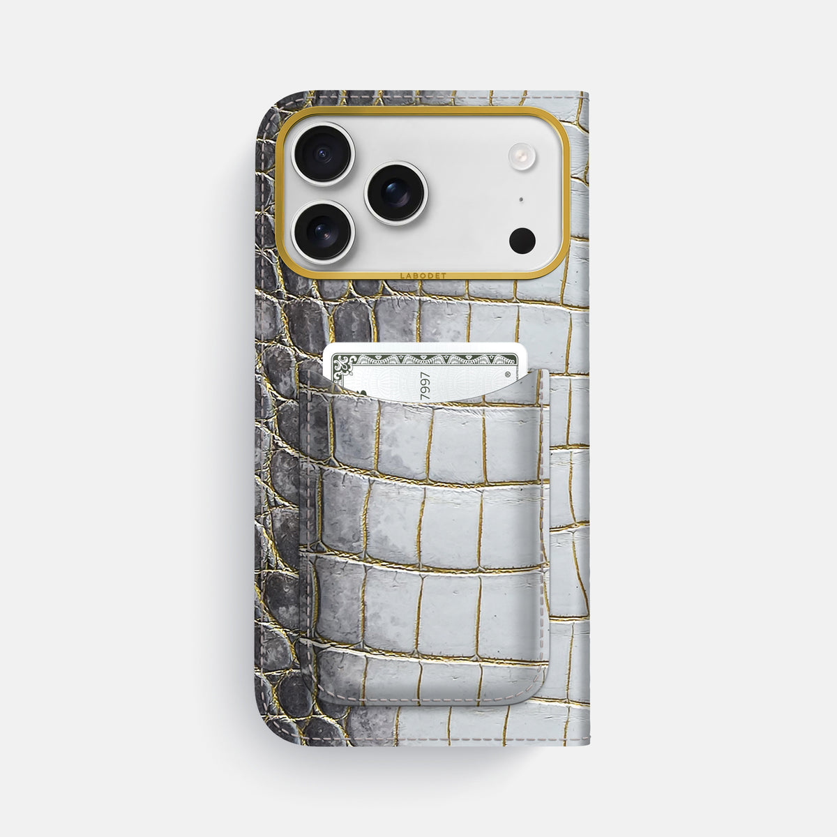 Folio Case with Card For iPhone 17 Pro Max In Himalayan Crocodile -3 | Gold-Gold