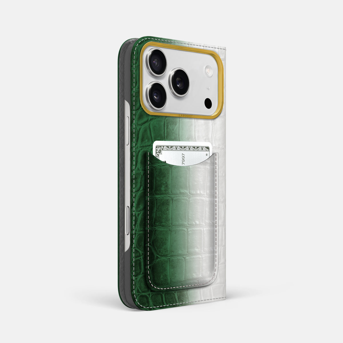 Folio Case with Card For iPhone 17 Pro Max In Himalayan Crocodile -1 | Green-Gold