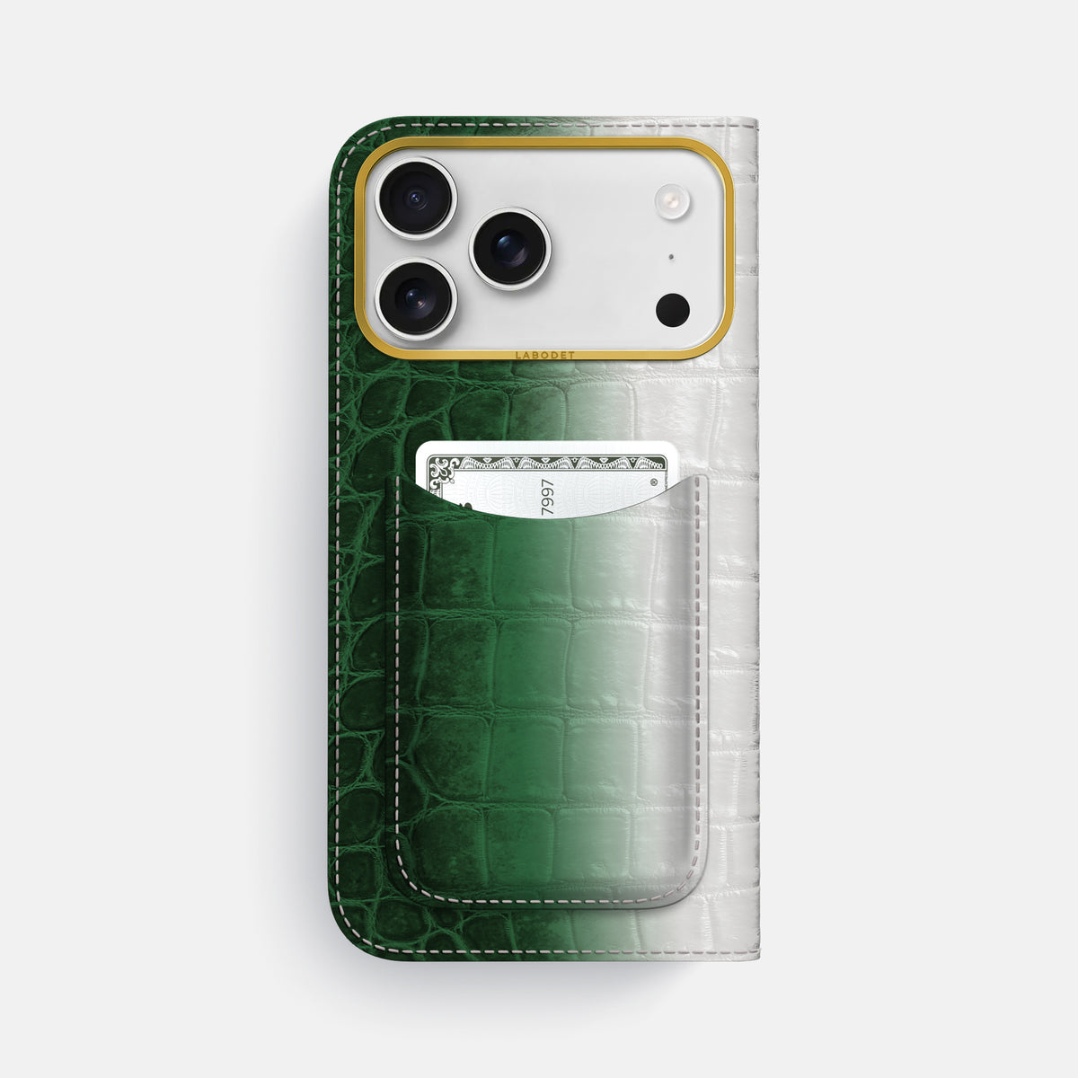 Folio Case with Card For iPhone 17 Pro Max In Himalayan Crocodile -3 | Green-Gold
