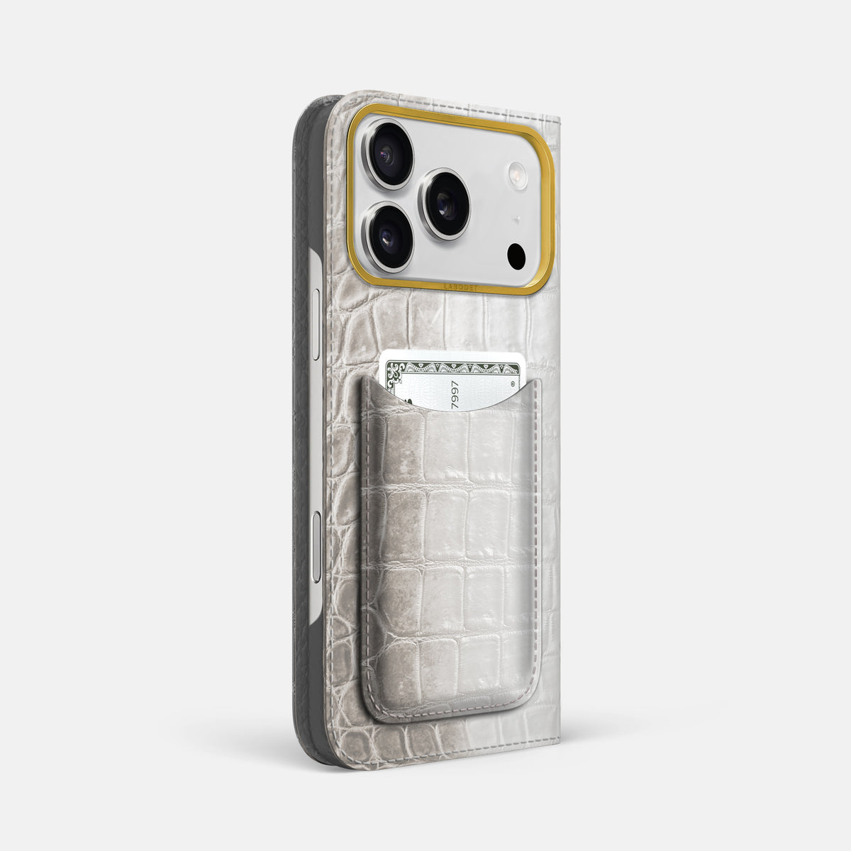 Folio Case with Card For iPhone 17 Pro Max In Himalayan Crocodile -1 | Grey-Gold