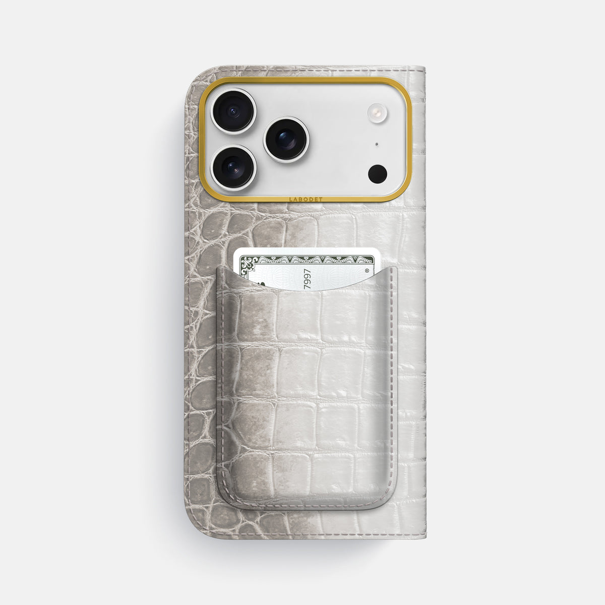 Folio Case with Card For iPhone 17 Pro Max In Himalayan Crocodile -3 | Grey-Gold