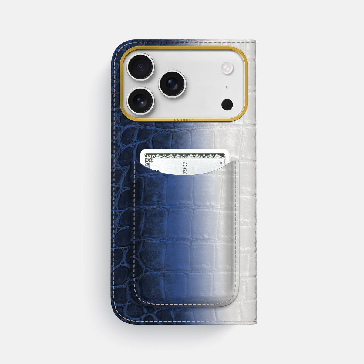 Folio Case with Card For iPhone 17 Pro Max In Himalayan Crocodile -3 | Navy-Blue-Gold