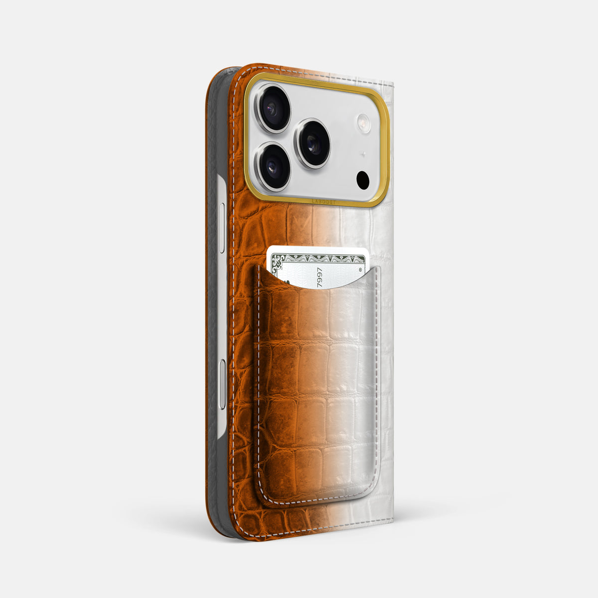 Folio Case with Card For iPhone 17 Pro Max In Himalayan Crocodile -1 | Orange-Gold