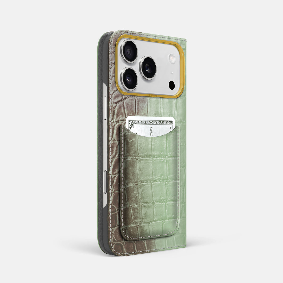 Folio Case with Card For iPhone 17 Pro Max In Himalayan Crocodile -1 | Pistachio-Gold