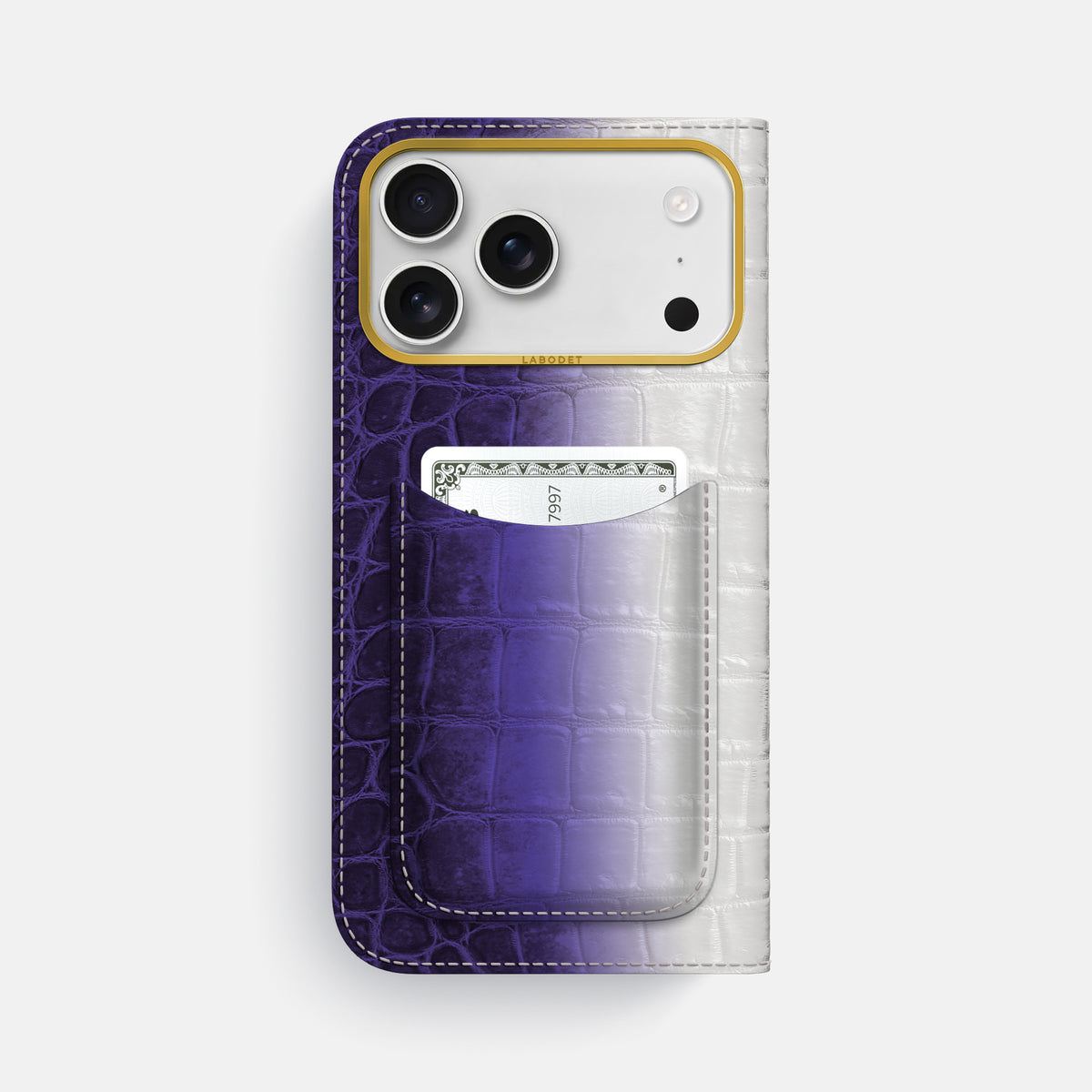 Folio Case with Card For iPhone 17 Pro Max In Himalayan Crocodile -3 | Purple-Gold