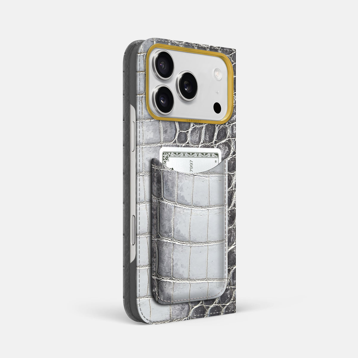 Folio Case with Card For iPhone 17 Pro Max In Himalayan Crocodile -1 | Silver-Gold