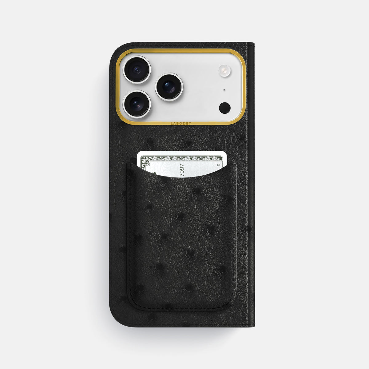 Folio Case with Card For iPhone 17 Pro Max In Ostrich -3 | Black-Gold